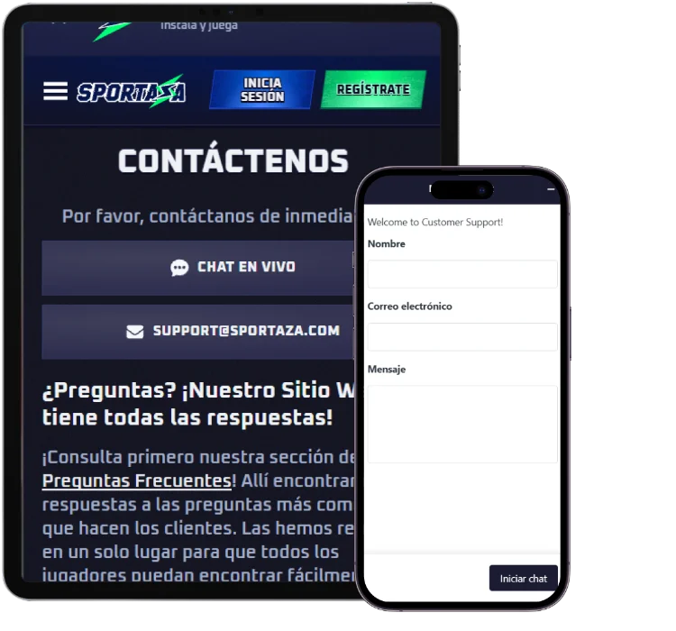 Sportaza casino atención al cliente y contacto online Sportaza casino página de contacto con chat en vivo y formulario de soporte